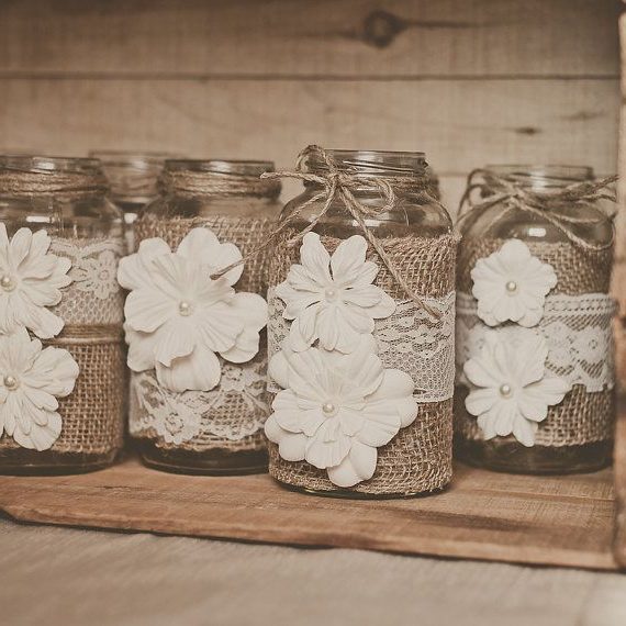 Lace and burlap wedding centerpieces