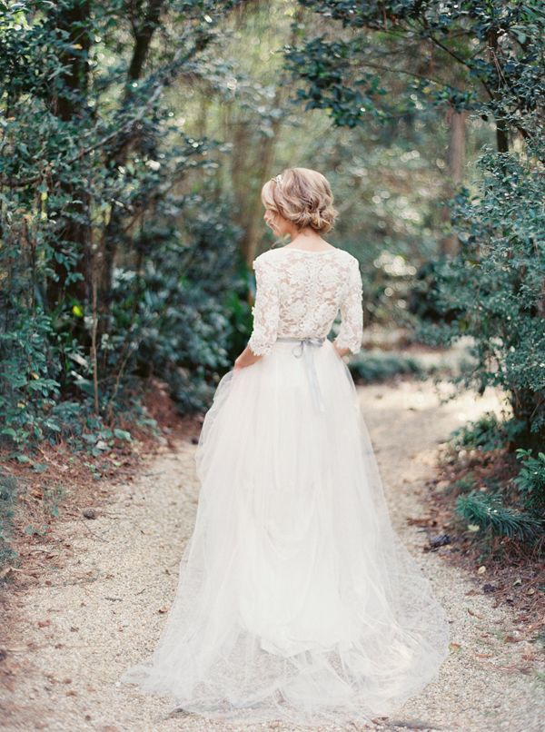 Lace and tulle boho wedding dress with long sleeves