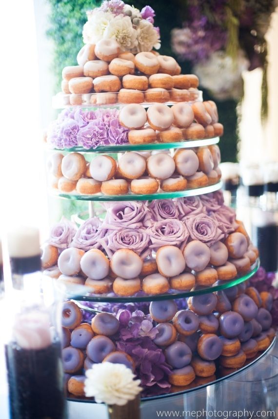 Lanvender and purple ombre doughnut wedding cake