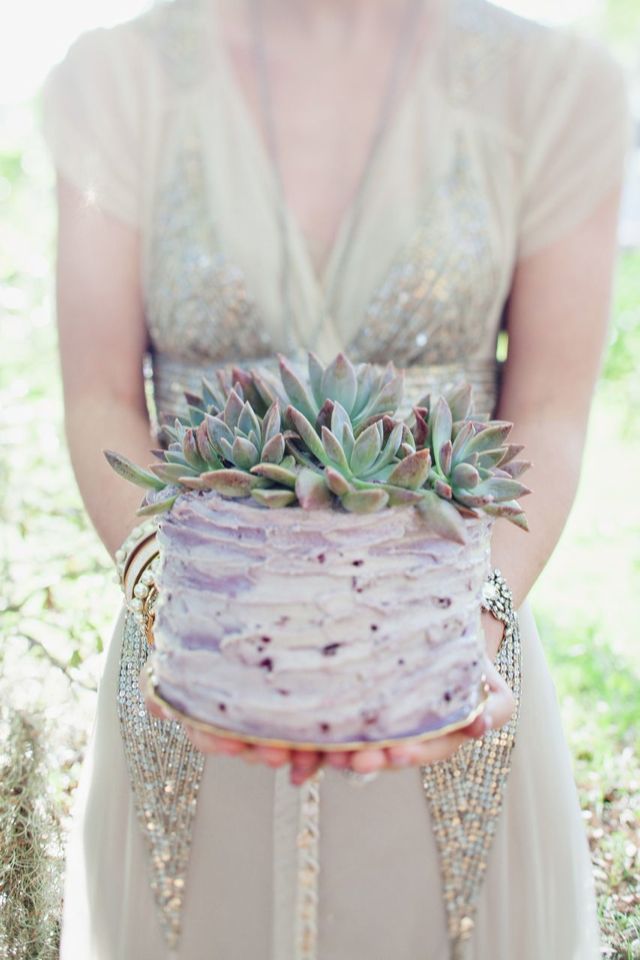 Lavender Succulent Wedding Cake