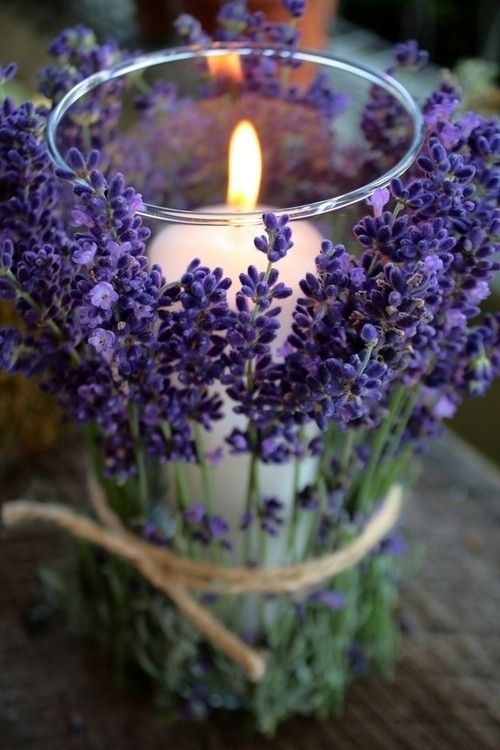 Lavender and Twine Wrapped Candles Wedding Ideas
