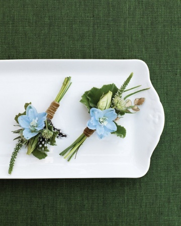 Light-blue delphinium lisianthus buds boutonniere