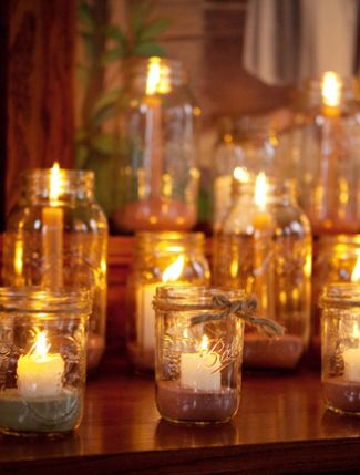 Mason Jars with Candles for Rustic Wedding