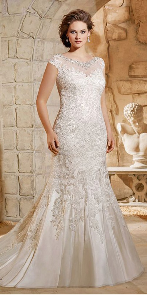 Mori lee cap sleeves plus size wedding dress