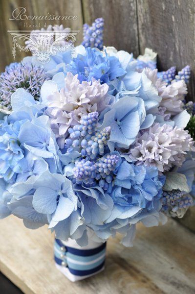 Muscari Hyacinth Powder Hydrangea Blue Wedding Bouquet