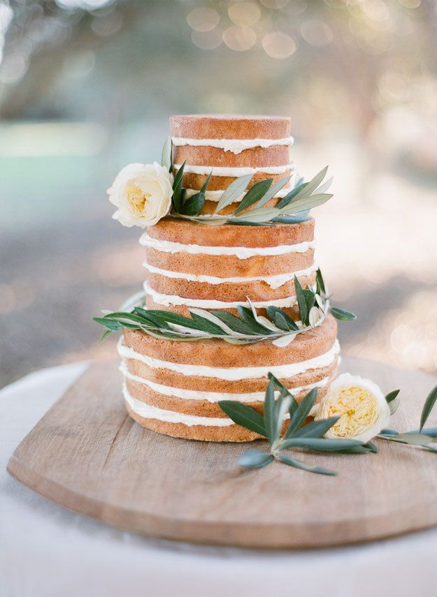 Naked Wedding Cake with Olive Leaves