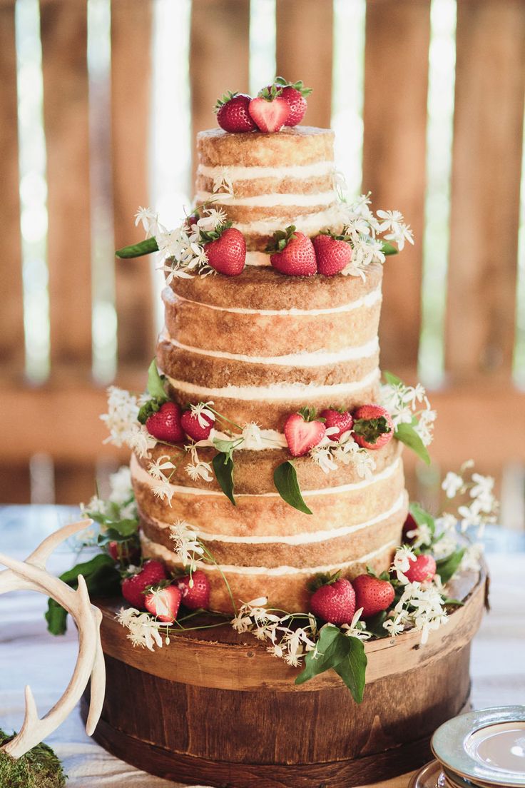 Naked Wedding Cake with Strawberries