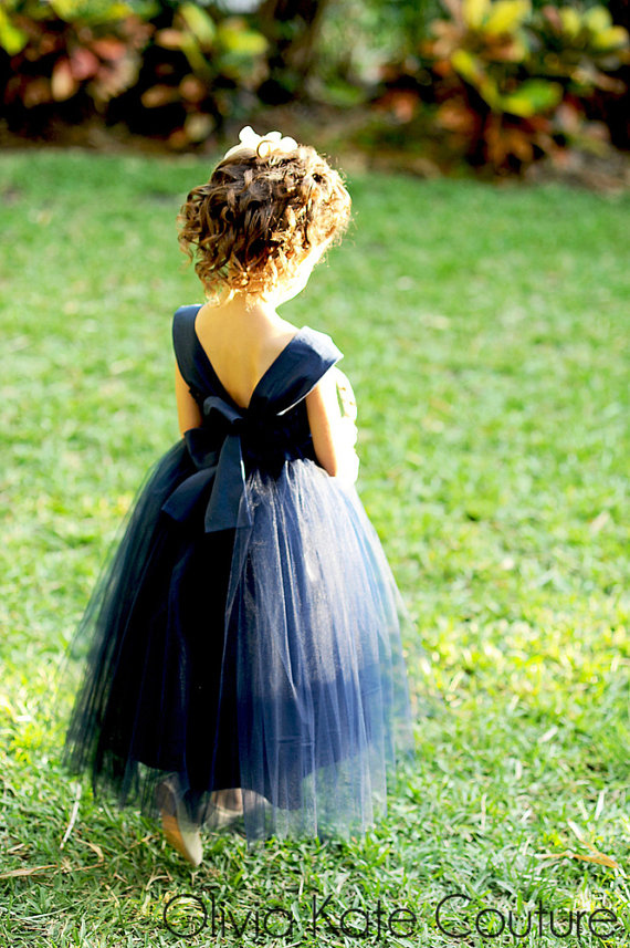 Navy Blue Tulle Flower Girl Dress