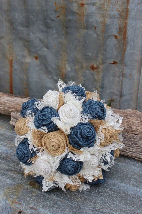 Navy Burlap and Lace Bride's Bouquets