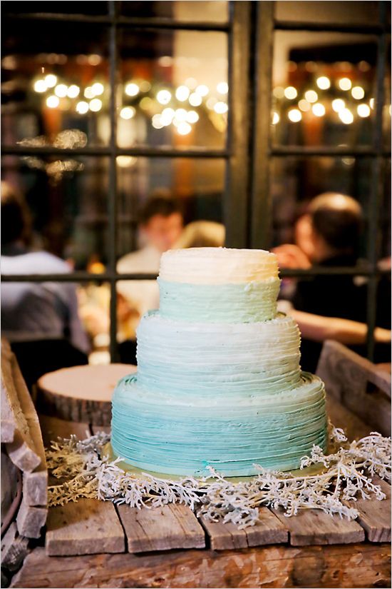 Ombre in shades of blue wedding cake