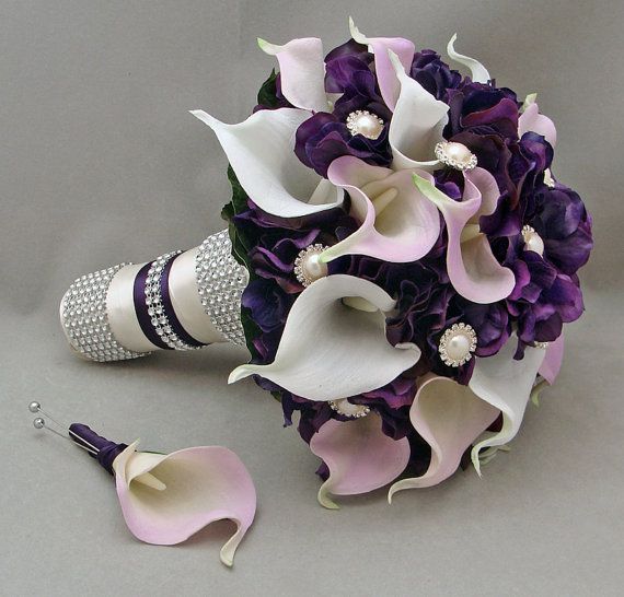 Purple and Lavender Real Touch Calla Lily Wedding Bouquet