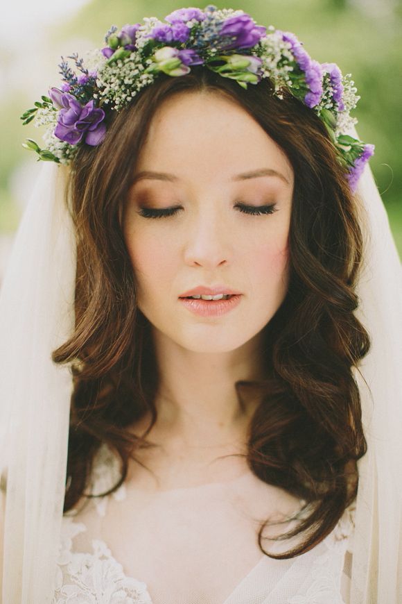 Purple flower head wreath for woodland wedding