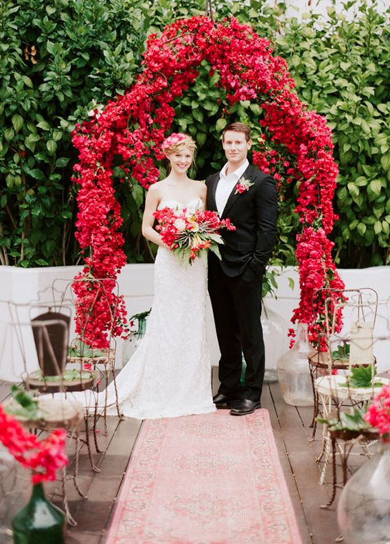 Red Floral Wedding Altar