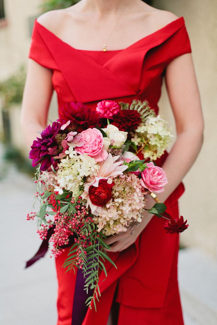 Red dress and blooms