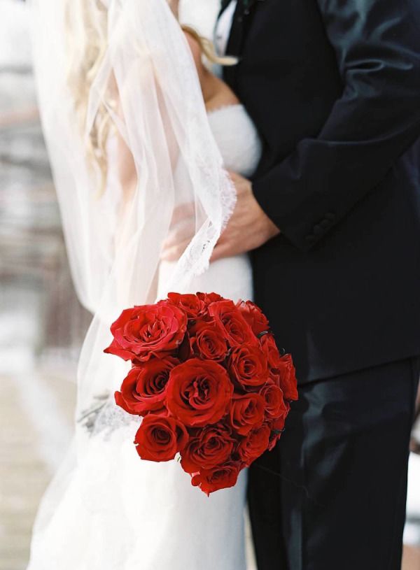 Red roses wedding bouquet