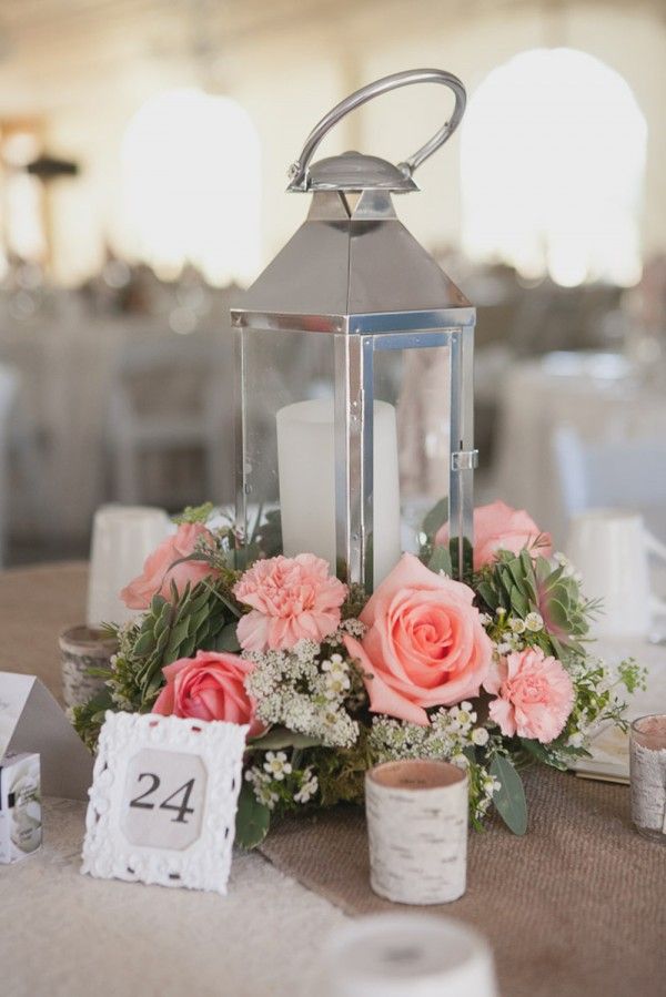 Romantic Lantern & Roses Candle Wedding Centerpiece | Deer Pearl Flowers
