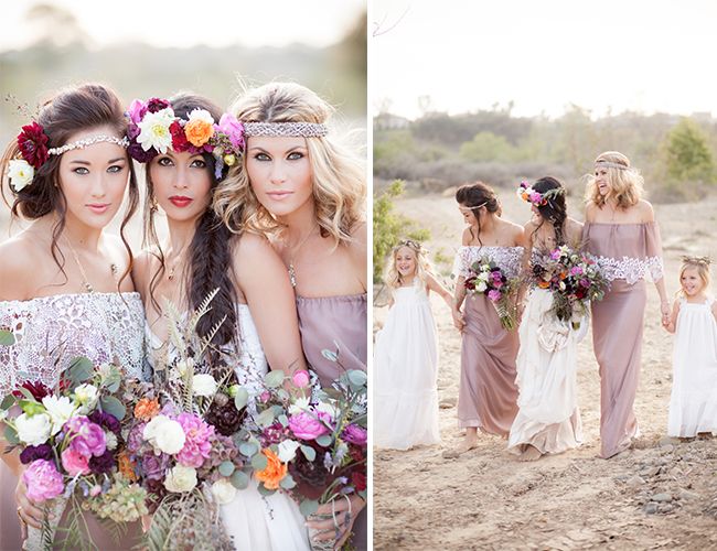 Rustic Bohemian Wedding Ideas – Lilac Boho Lace Bridesmaid Dresses