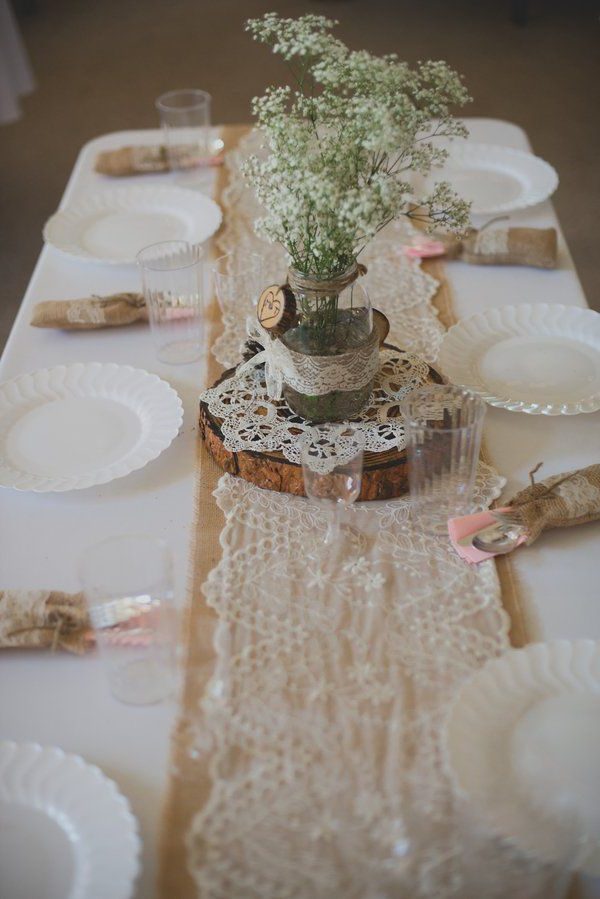 Hessian Burlap Table Runner and with Lace Wedding Cloth Rustic Country Decor