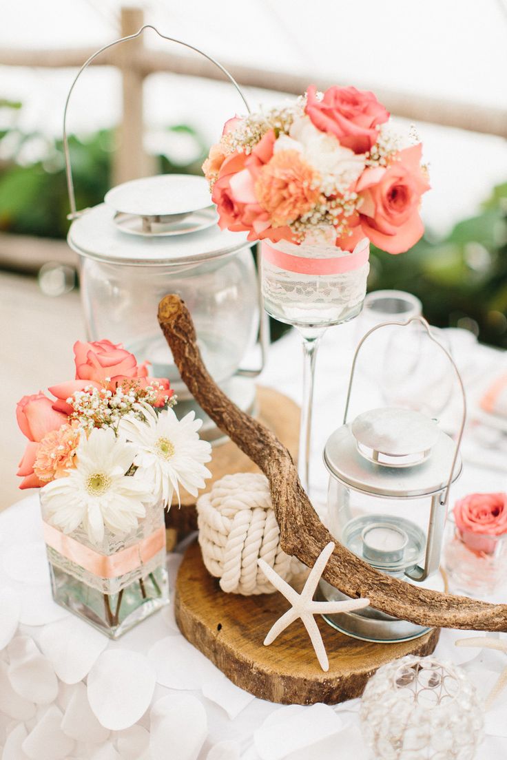 36 Amazing Beach Wedding Centerpieces 2024 25 Rustic Coral Pink Roses Wedding Centerpieces for Beach Wedding