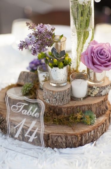Rustic Elegant Purple Woodland Wedding Centerpiece