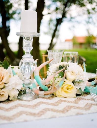 Rustic Glam Tiffany Blue and Gold Antler Wedding Centerpieces