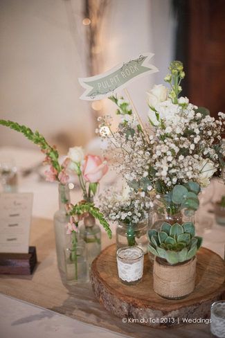 Rustic Wedding Decor with Baby's Breath and Succulent