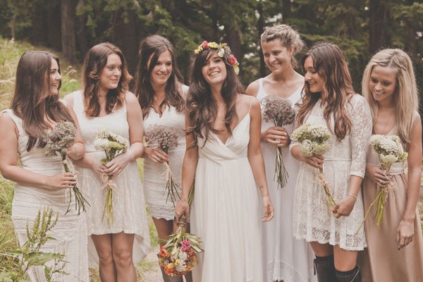 Rustic Wedding Ideas – Mismatched White Lace Boho bridesmaids dresses