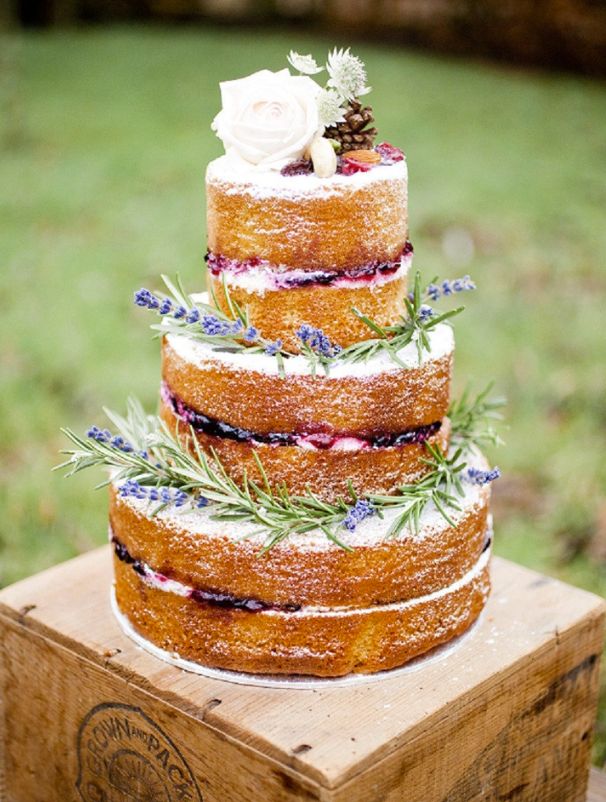 Rustic Wedding Ideas - Naked Wedding Cake with Flowers