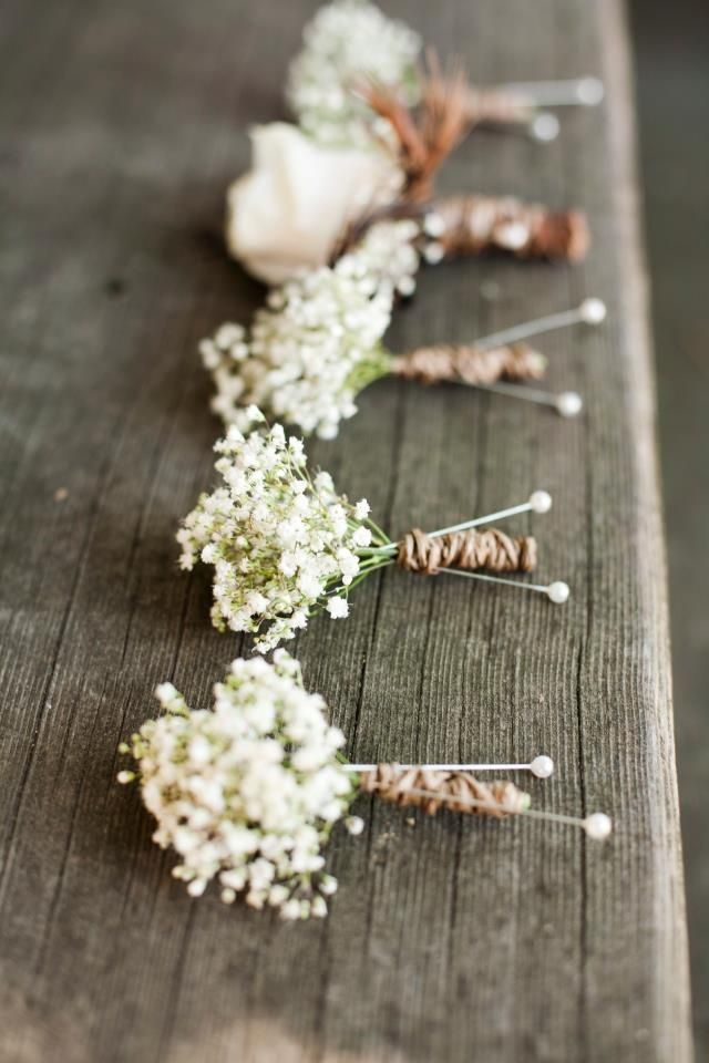 Rustic Wedding ideas - Baby's breath Boutonnieres