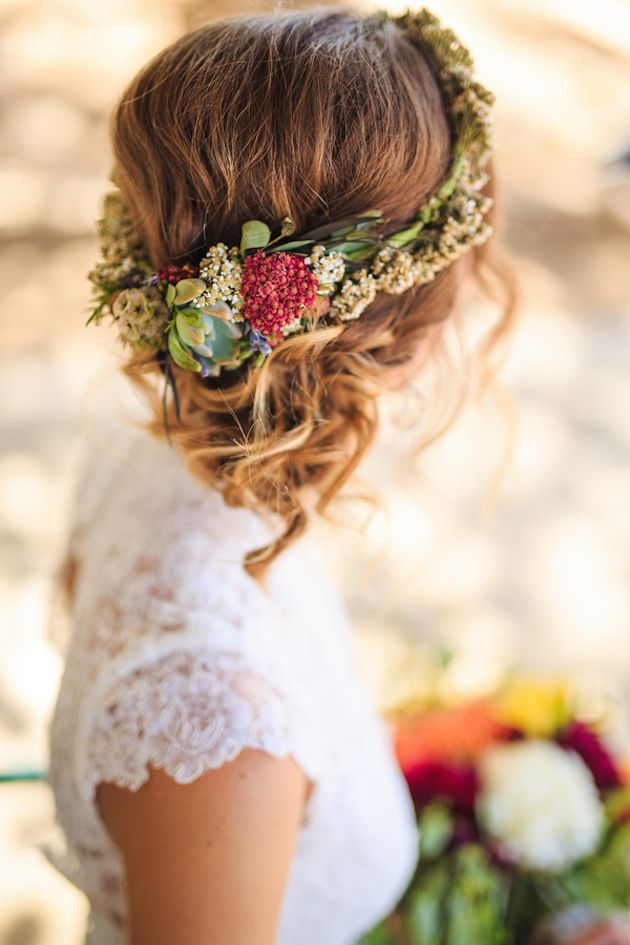 Rustic Western Wedding Ideas - Rustic Wedding Hairstyle with Floral Crown