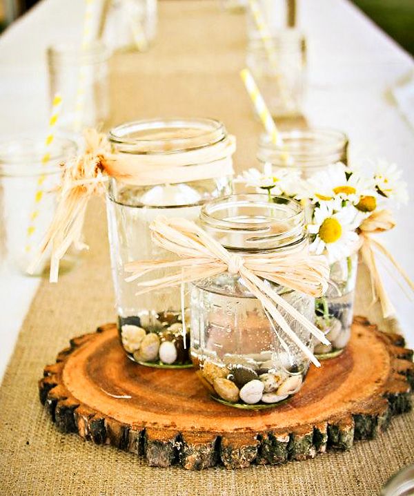 Rustic Yellow Summer Mason Jars Wedding Table Centerpiece