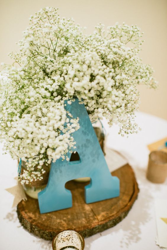 Rustic babys breath wedding centerpiece