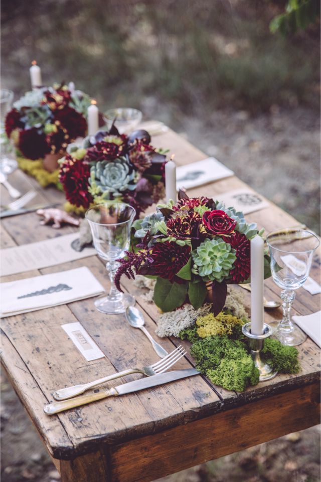 Rustic tablescape with succulent centerpieces