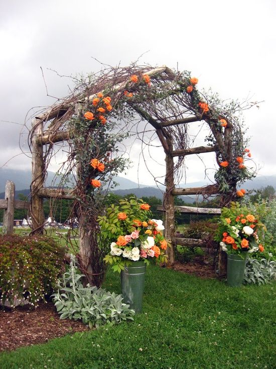 Rustic wooden arbor for country wedding