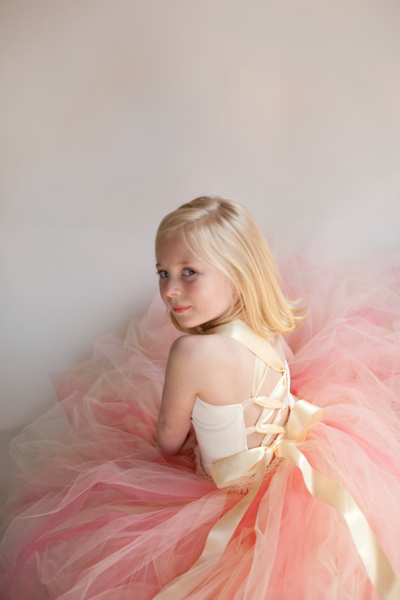 Satin Ribbon Bodice Coral and Pink Tutu Flower Girl Dress