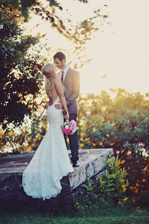 Simple Backless Lace Bridal Dress