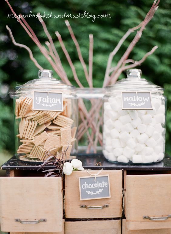 30 Sweet Rustic Camp Wedding Ideas 13 S'mores Station- Outdoor rustic farm wedding