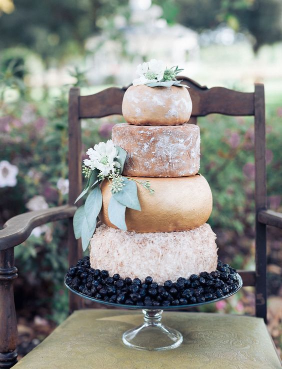 Stacked rustic cheese wedding cake