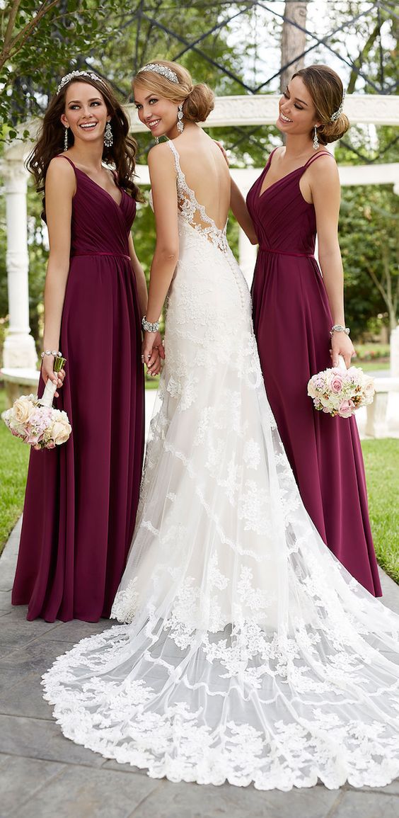 Stella York Spring 2016 Lace Wedding Dress and Purple Bridesmaid Dresses