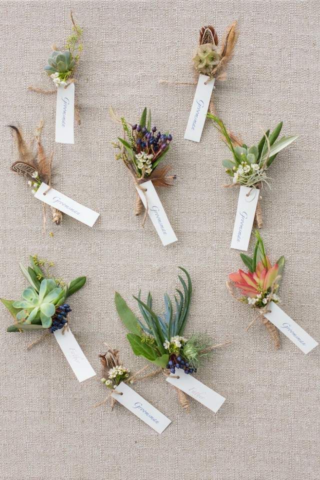 Succulent Boutonnieres for a rustic wedding