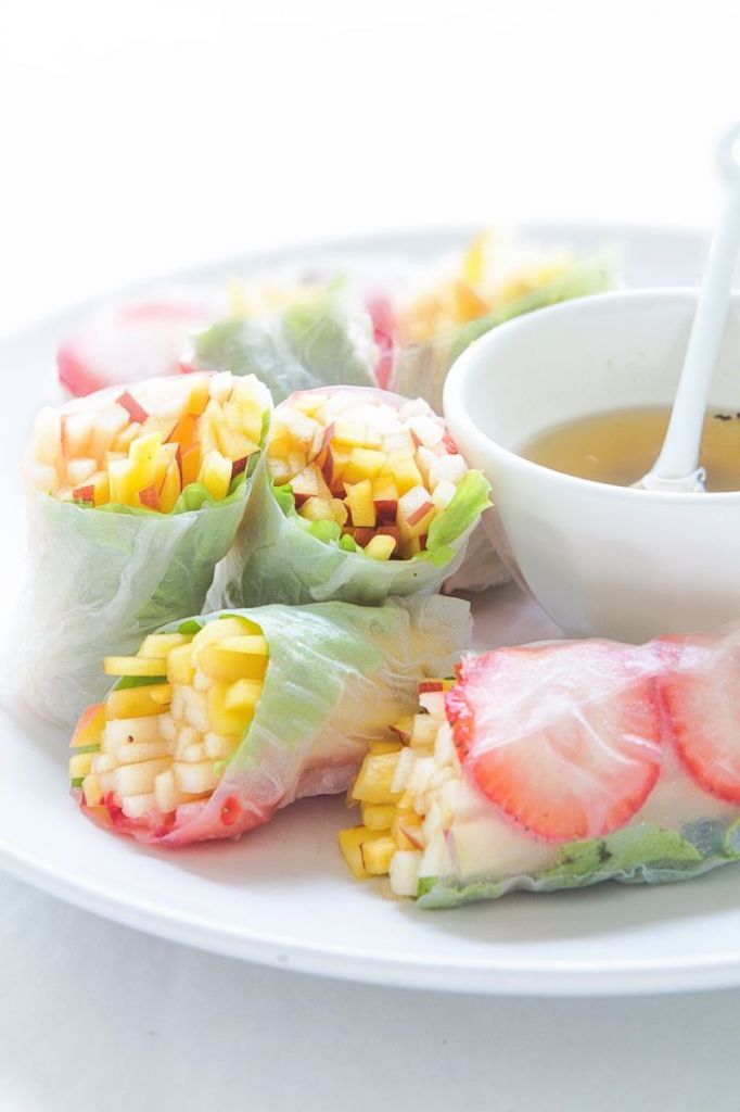 Summer Fruit Spring Rolls with Jalapeno and Honey Sauce