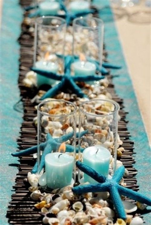 Tiffany Blue Beach Candle Wedding Centerpieces