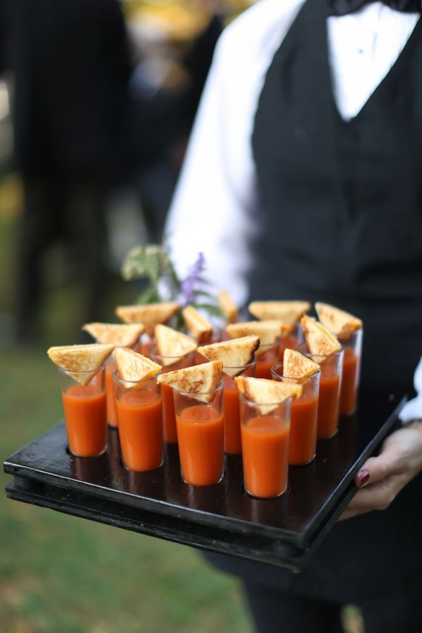 50+ Hottest Fall Wedding Appetizers We Love 2 Tomato Soup Shots Outdoor Fall Charlottesville Wedding Reception