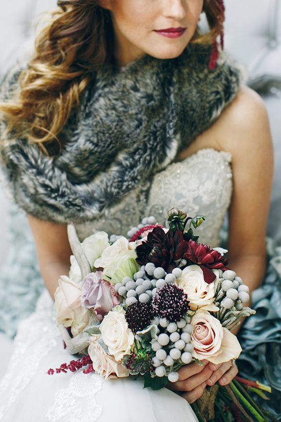 Whimsical Woodland Winter Wedding Ideas with Alter Bouquet