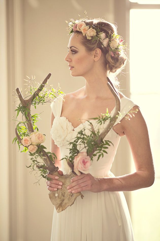 Whimsical and Romantic Wedding Ideas-Deer Antler with Flowers
