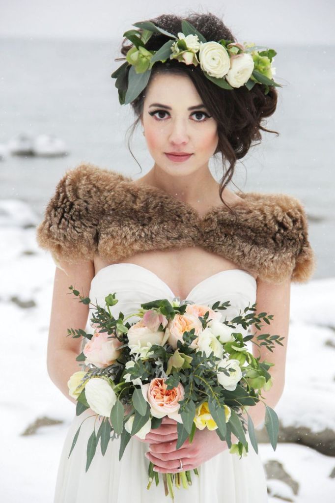 Winter Wedding Ideas - Winter Wedding Hairstyle with Floral Crown