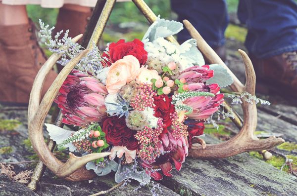 Woodland Bohemian Flowers anfd Antler Wedding Ideas