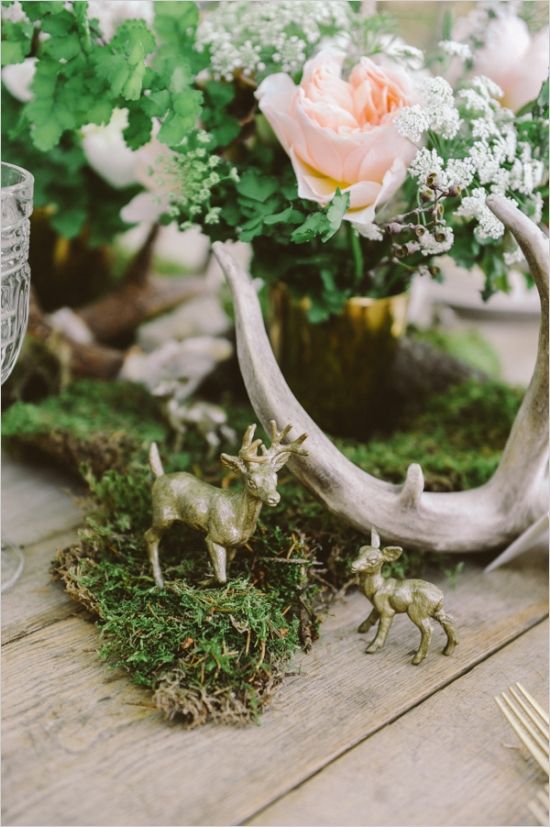 Woodland Wedding Ideas-Deer and Floral Centerpieces