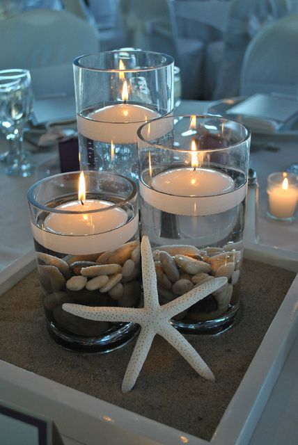 beach theme candle centerpieces for wedding tables