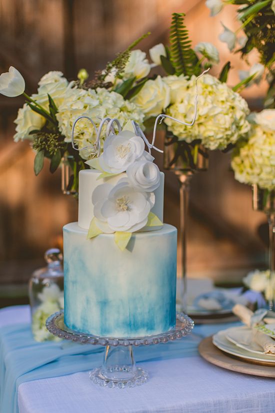 blue watercolor wedding cake for blue wedding